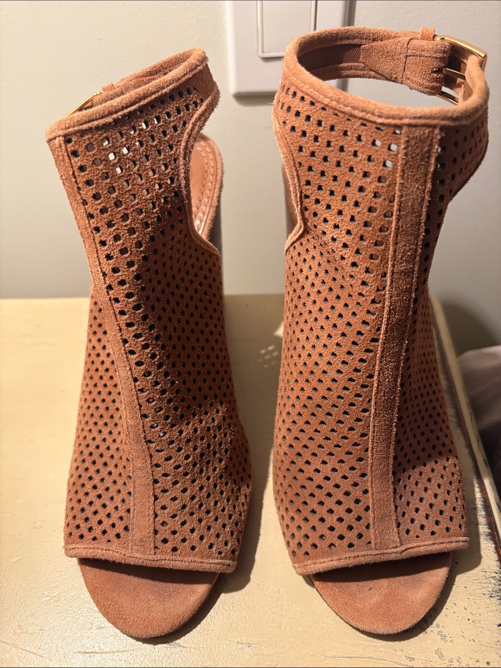 Tory Burch Summer Suede Peep-Toe Ankle Booties Excellent Condition!